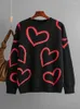 Women's Sweaters Winter Pullovers 2024 Heart Print O-Neck Basic Vintage Casual Oversized Jumper Thick Warm Knitted For Women