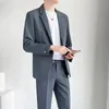S5XL Högkvalitativ herrdräkt Gentlemen Simple Business Casual Fit Suits 2 Pieces Set Classic Solid Color Jacket Blazer Pants Y240125