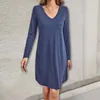 Casual Dresses 2024 Spring Women's Solid Colour Dress Long Sleeve V Neck Comfortable Homewear Loose Pullover Pajamas