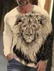 Heren t-shirt patroon leeuw print ronde hals bruin 3D outdoor dagelijks kledingontwerper met lange mouwen 240201
