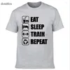 Men's T Shirts Summer Male Cotton Tees Tops Eat Sleep Train Repeat Novelty Design T-shirt O-Neck Short Sleeve Shirt