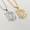 Collier pendentif avec lettres DC en strass glacé, Bling Bling, collier hip hop rock DC pour hommes en or 14 carats