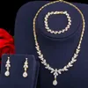 CWWZircons 3 pezzi Costume da donna Grande set di gioielli placcati in oro Lucido Cubic Zirconia Goccia Dubai Spose Collana Orecchini Bracciale T370 240202