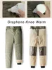 Men's Pants 2024 Zip Pockets Winter Thick Fleece Liner Graphene Fabric Knee Warm Straight Casual Thermal Trouser Male