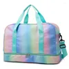 Borse da esterno Borsa da palestra arcobaleno Borse sportive da fitness Borse da viaggio da donna Spalla asciutta Colore bagnato Deffle Tote Weekend Nuoto con deposito per scarpe