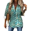 Camicette da donna Camicetta casual con stampa metallizzata verde Camicetta funky con paillettes Camicia vintage personalizzata da donna a maniche lunghe alla moda Top oversize