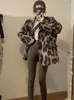 Leopard Patterned Blazer Tweed Jacket Woolen Coffee Suit Coat Women Autumn Spring Winter Elegant Female Loose Overcoat Outerwear 240202