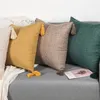 Oreiller SEIKANO housses de lin solides avec glands taie d'oreiller 45x45 étui carré pour salon canapé S décor à la maison