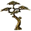 Figuritas decorativas en miniatura, decoración de árbol de imitación pequeña de pino y cobre de bienvenida para estatuas de bonsái, decoraciones de paisaje DIY