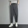 Men's Pants 2024 Korean Fashion Casual Straight Slim Fit Elastic Waist Brand Male Sweatpants Coffee Khaki Gray