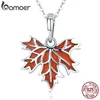 Hängen Bamoer 925 Sterling Silver Autumn Maple Tree Leaves Pendant Necklace For Women Luxury Jewelry Gift CC585