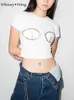 T-shirt da donna WHITNEY WANG Designer Style 2024 Moda estiva Streetwear Diamanti Perline Petto Vita alta Crop Top Donna T-shirt Lady