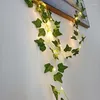 Fleurs décoratives 2 mètres fausse feuille verte lierre vigne avec lumières LED chaîne pour la maison chambre décor mariage brillant décoration de plante artificielle