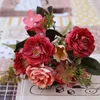 Decorative Flowers 30cm High Quality Peony Silk Artificial Bouquet DIY Small Fake Hydrangea Tea Rose Wedding Home Table Decorations