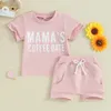 Set di abbigliamento GINEVSAL Bambino Neonata Abiti estivi Mamas Coffee Date Outfit Camicia a maniche corte Top Set di pantaloncini elastici in vita