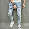 Mannen gaten casual skinny jeans broek streetwear mannelijke stijlvolle gescheurde effen hip hop slanke denim broek 240125
