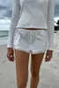 Kvinnors shorts sommar avslappnad fast färg elastisk midja spets trim lounge korta byxor för daglig slitage