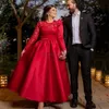 Eleganckie arabskie czerwone sukienki wieczorowe midi długim rękawem koronkowa sukienka na bal maturkę o długim rękawie Linia koktajlowe sukienki 2024 Druga sukienka imprezy vestios de gala