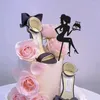 Outils de gâteau noir acrylique joyeux anniversaire Topper talons hauts dame fille Toppers Dessert décoration fournitures de fête