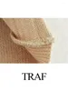 Work Dresses TRAF Summer Metallic Color Cross Women's Short Vest Top Set Retro Slit Knotted Knit Skirt Slim 2-Piece