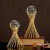 Decorative Figurines Golden Iron Crystal Ball With Geometric Stand Ornaments Desk Statues Sculpture Decor For Living Room Bedroom Office