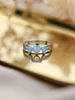 Кольца кластера Трехслойное женское кольцо из чистого серебра 925 пробы, украшенное 3 синими опалами в форме сердца, сладкий романтический стиль для свиданий пар