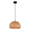 Pendelleuchten 5x Beleuchtung Rattan Lampe handgefertigte Bambus Kronleuchter Retro Café Bar Lounge für Garten Restaurant Schlafzimmer mit Lichtquelle