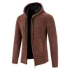 Pulls pour hommes Manteau d'hiver Fermeture à glissière Couleur unie Manches longues Cordon de serrage avec chapeau Garder au chaud Casual Épaissir Pull en peluche pour tous les jours