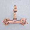 Bathroom Sink Faucets Antique Red Copper Dual Cross Handles Wall Mounted &Cold Kitchen Basin Swivel Faucet Mixer Tap Nsf862