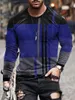 Mens Long Sleeve Retro 3D Print Color Block Vintage Novelty Tshirt Stylish Tees For Autumn Clothing 240201