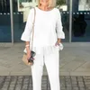 Kvinnors tvåstycksbyxor 2024 Summer Fashion Elegant Cotton Linen Set Round Neck Shirt Loose Crop Casual 2 Retro