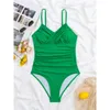 Damskie stroje kąpielowe S - XL Seksowne pomarszczone Monokini kobiety One Piece Swimsuit Kobieta wysoka noga wyściełana kąpiel Bather Suit Swim V5024