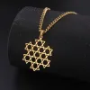 Colar com pingente hexagrama estrela de David, para mulheres e homens, corrente de pescoço em ouro branco 14K, estrela de seis pontas, joia judaica, presente