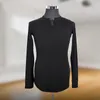 Stage Wear Homme Latin Dance Tops Noir À Manches Longues Pratique Salle De Bal Tango Valse Dancewear Rumba ChaCha Performance VDB7965