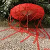 Umbrellas 82cm Red Umbrella Ancient Tassel Flower City Cos Hanfu Antique Oil Paper Safflower Ribbon Props Parasol