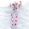 Chaussettes longues pour femmes, bas longs amusants imprimés fraises rose blanc au dessus du genou, mignonnes filles douces Lolita Harajuku