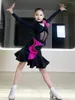 Stage Wear 2024 Kids Latin Dance Dress For Girls Long Seces Suit Cha Cah Rumba Ballroom Competition Practice DNV18613