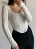 Kvinnors T -skjortor FSDA 2024 Square Neck Women Long Sleeve Crop Top White Summer Autumn Basic Casual Vintage 90s Y2K Sexiga kläder