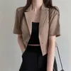 Women's Suits Korean Pure Color Short Sleeve Cotton Linen Suit Blazer Female 2024 Summer Temperament Jacket Office Ladies D226