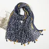 Eşarp Lüks Marka Sarı Ginkgo Çiçek Püskül Viskoz Şal Scarf Lady Moda Baskı Yumuşak Sargısı Boyun Snood Müslüman Hijab Capes 180 90cm