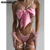 Bras Sets MIRABELLE Bow Sexy Lingerie Women Body Porn Underwear 3-Pieces Open Bilizna Set Bandage See Through Outfits Thongs Intimate