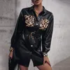 Women's Jackets PU Leather Moto Jacket Coat Mid Length Leopard Print Windbreaker Coats Y2K Style Belt Buckle High Street Clothes