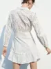 Robes décontractées Khalee Yose Summer Hollow Out Chic Mini Robe Blanc Coton Bohème Lâche Manches Longues Vacances Femmes Sexy Dames Robes