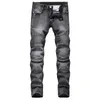 Denim Designer MOTO BIKE Straight Motorcycle Jeans for Mens Size 42 Autumn Spring Punk Rock Streetwear Riding Knee Guard Pants 240131