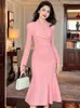 Casual Dresses Women's Elegant Style Professional Dress Celebrity Sweet Pink Double Breasted Ruffles Long Robe Party Business Vestidos Mujer