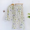 Dames Nachtkleding 2024 Lente/Zomer Pyjama Set Puur Katoen Dubbellaags Gaas Lange Mouw Tweedelige Cartoon Schattig Sweet Home Fury