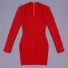 Casual Dresses Women Autumn Fashion Sexy Long Sleeve Red Women's Bandage Dress Elegant Evening Party