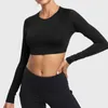 Chemises actives dos ouvert Yoga haut court à manches longues entraînement gymnase sport t-shirt