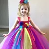 Girl Dresses Girls Rainbow Unicorn Flower Tutu Dress Kids Crochet Tulle Ribbon Ball Gown With Hairbow Children Party Costume