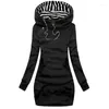 Hoodies femininos primavera outono vestido com capuz moletom feminino casual moda espessada impressão de manga comprida bolso cordão mini